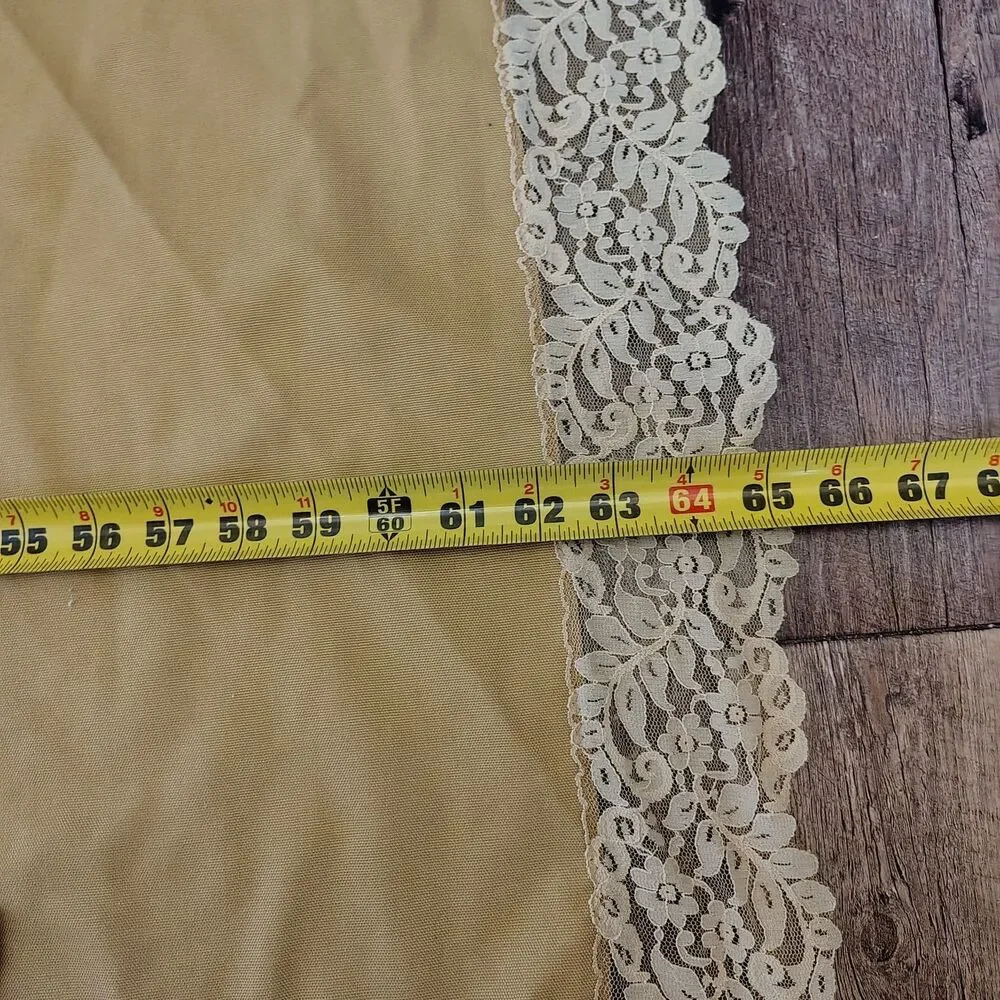 Mid Century Mustard Color Table Cloth Lace Trim 85x65 VTG